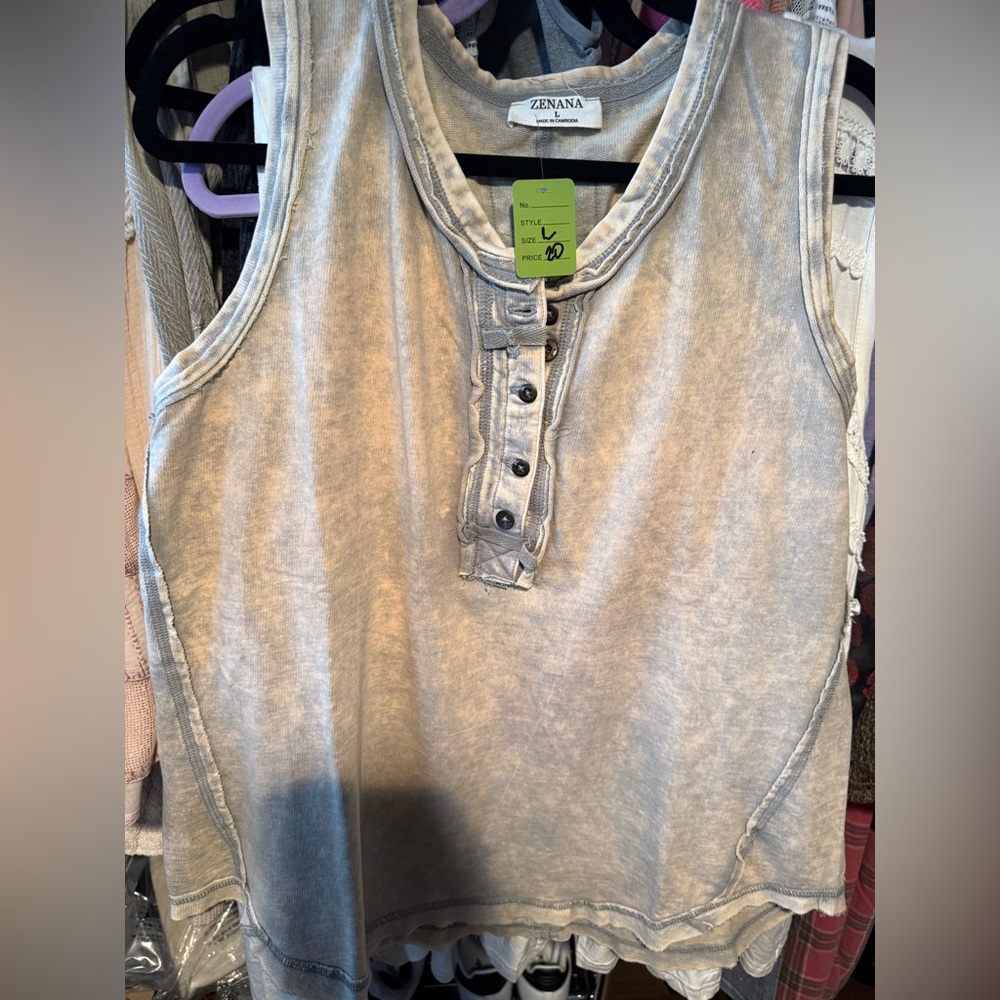 Zenana Outfitters Clay/Gray Mineral Wash Tank Top